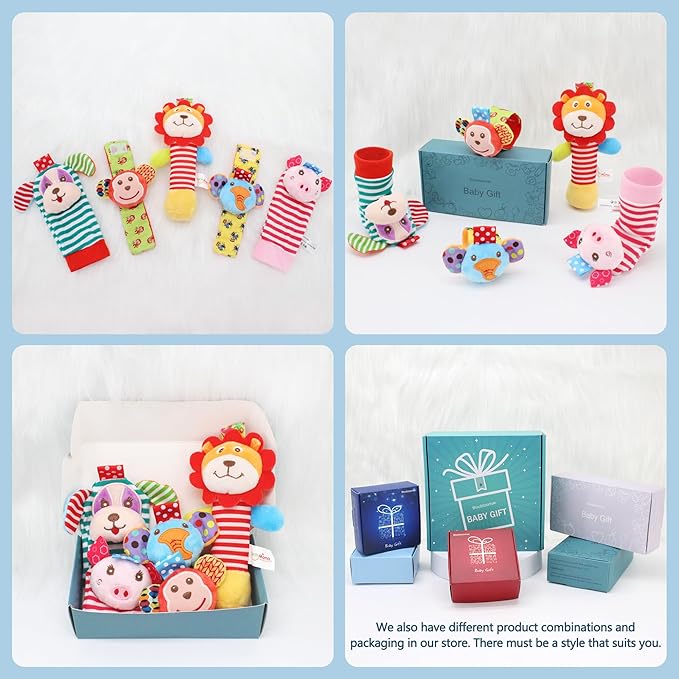 Wrist Rattles Foot Finder Rattle Toy for 0-4 Months Baby, Feet Leg Ankle Socks Arm Hand Bracelet Shaker for 4-8 Months Infant boy & Girl, Gift Set for 0-1 Years Newborn Babies (5 pcs-A)