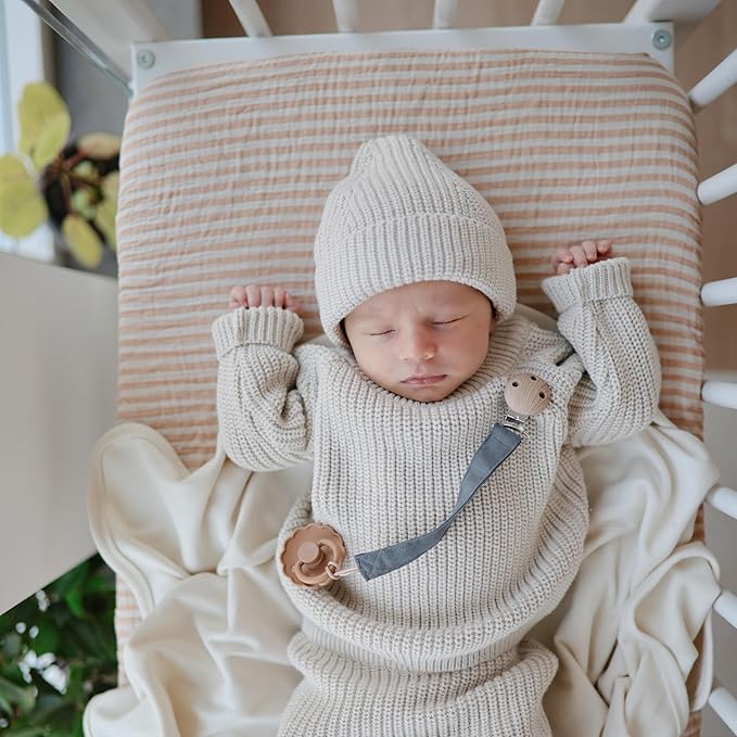 mushie Extra Soft Muslin Fitted Crib Sheet | 192 Thread Count | 28"x 52" (Natural Stripe)