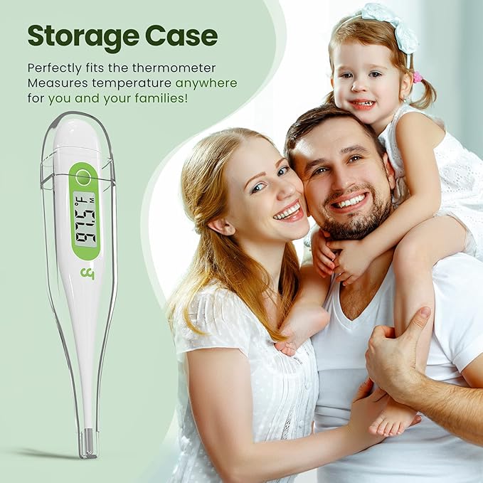 Femometer Thermometer for Adults and Kids, Digital Thermometer with Fever Alert, Memory Recall, C/F Switchable, for Oral, Rectal or Under Arm Use, Green