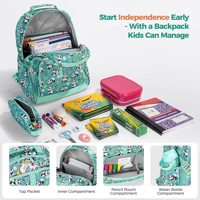 Choco Mocha Mermaid Backpack for Girls, Elementary School Backpack for Girls Ages 6-8 Kids Kindergarten Backpack Bookbag 17 Inch with Chest Strap, Green