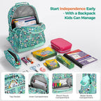 Choco Mocha Mermaid Backpack for Girls, Elementary School Backpack for Girls Ages 6-8 Kids Kindergarten Backpack Bookbag 17 Inch with Chest Strap, Green