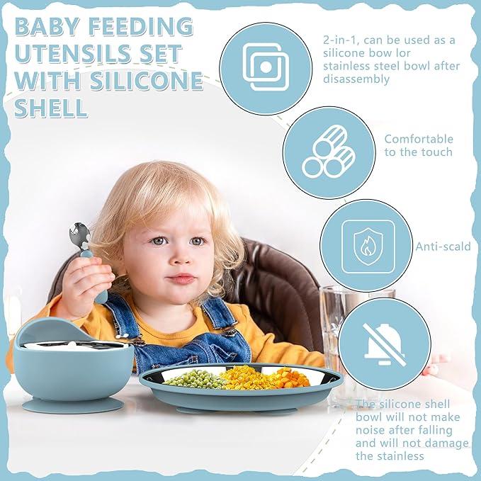 13 Pack Silicone Baby Feeding Set, BPA-Free Toddler Feeding Supplies, Include Suction Plates, Baby Bowls, Silicone Fork & Spoon, and More, First Stage Baby Dish Set - 6+ Months