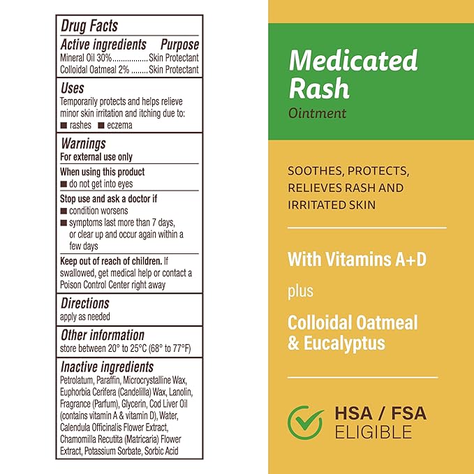 A+D Medicated Rash Ointment 15.2 oz– Relieves Irritated Skin from Poison Ivy, Eczema, Beard & Bikini Rash, Dry & Chapped Skin, Bug Bites. Made with Colloidal Oatmeal