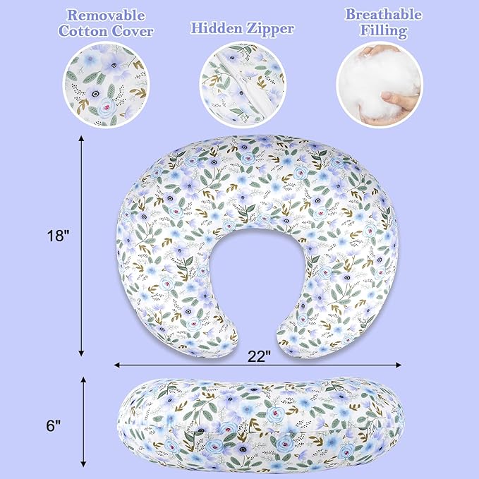 Nursing Pillow for Breastfeeding & Bottle Feeding - Ergonomic C-Shape Design with Breathable Filling & Removable Washable Cover, Supports 0-18 Months (Feeding, Tummy Time, Sitting), Hypoallergenic