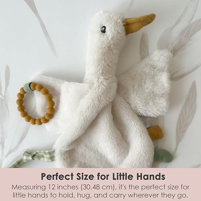 MON AMI PRU Goose Teether Lovie | 12-Inch Baby Security Blanket with Silicone Teether | Soft Plush Lovey for Teething Relief & Comfort
