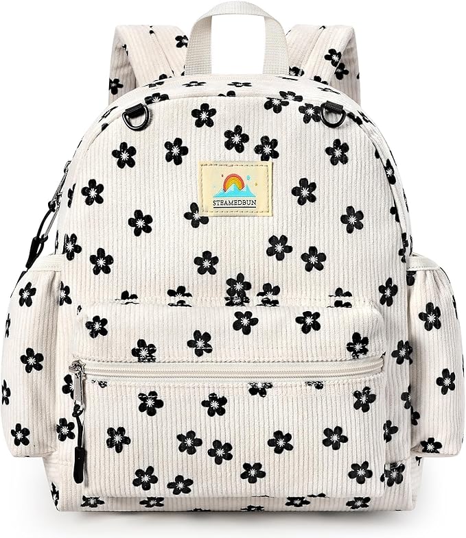 STEAMEDBUN Corduroy Toddler Backpack for Girls 2-4: Kids backpack for Boys Girls - 12 inch Preschool Kindergarten Backpacks - Flower