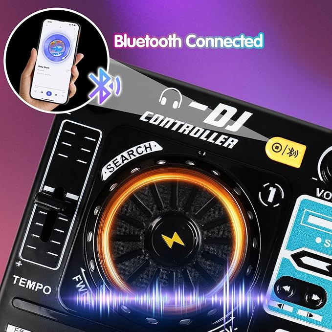 Kids DJ Mixer Controller Table Musical Toy Electronic Bluetooth Toy with LED Lights Sound Effect Microphone Piano DJ Board Key Musical Instruments Birthday Gift Toys for 3 4 5 6 7 Year Old Boy Girl