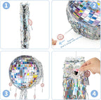 WERNNSAI Disco Ball Piñata - Disco Party Decoration Pull String Mirror Piñata with Bat and Blindfold for Adult Birthday Party Supplies