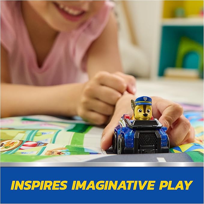 PAW Patrol Pup Squad Adventure Bay Playmat, 33-Inch Foldable Mat with Exclusive Chase and Humdinger Vehicles, Kids Toys for Boys & Girls Ages 3 and Up