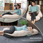 MOON PARK Pregnancy Pillows for Sleeping - U Shaped Full Body Maternity Pillow with Removable Cover - Support for Back, Legs, Belly, HIPS - 57 Inch Pregnancy Pillow for Women - Ivory