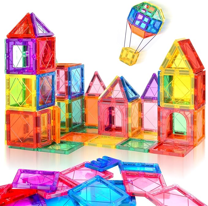 Magnetic Tiles Building Blocks for 3 4 5 6 7 8+ Years Old Boys Girls Colorful Magnet Stacking Toys Birthday Gift for Toddlers STEM Preschool Educational Construction Tiles Set