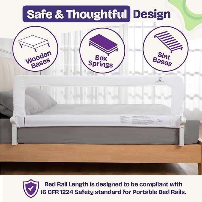 ComfyBumpy 1-Pack Bed Rail for Toddlers 55.5" L x 23.5" H | Extra Tall Toddler Bed Rails for Twin, Full, Queen & King Mattress Size | Swing Down Rail Guard | Mattress Side Rail for Kids | Gray