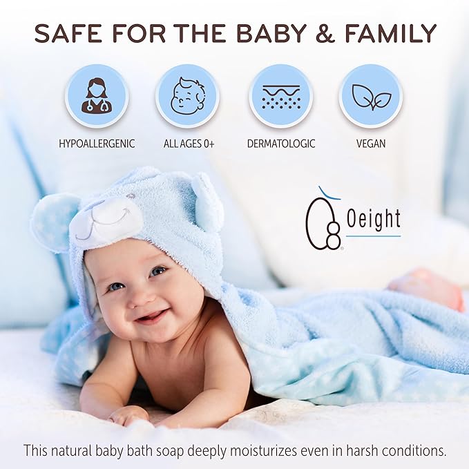 Oeight Baby Body Wash, 100% Natural Active Ingredients Sensitive Skin Baby Wash with Aloe Vera, Chamomile, Olive Oil & Provitamin B5, Dermatologically & Hypoallergenic Tested Mild Foaming Soap, 200ml