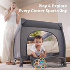 Pamo Babe Pack and Play 1-Second Setup 4-in-1 Portable Crib for Baby with Bassinet, Mosquito Net, Changing Table & Toy Arch