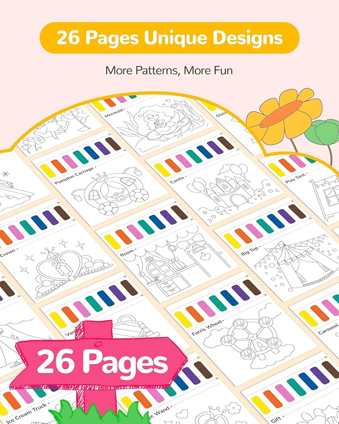 TECJOE Paint with Water Coloring Books for Toddlers, Princess Series Watercolor Set with 3 Brushes, Mess Free Painting Activity for Kids Ages 4 5 6 7 8, Arts & Crafts Toy