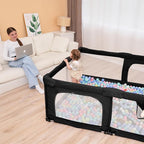 Foldable Baby Playpen with Gate, Extra Large Collapsible Play Yard for Babies & Toddlers, Portable Travel Play Pen with Fence, Safe Activity Center for Indoor & Outdoor Use (59"×71" Black)