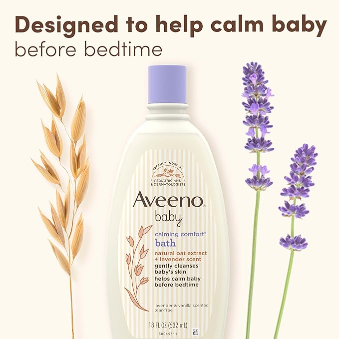 Aveeno Baby Nighttime Calming Comfort Bath, Body & Hair Wash with Relaxing Lavender & Vanilla Scents & Natural Oat Extract, Tear-Free Formula, Paraben-, Phthalate- & Soap-Free, 18 Fl. Oz