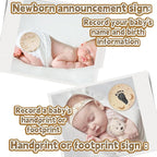 12PCS Baby Announcement Sign and Monthly Baby Milestone Set,Wooden Babys Monthly Milestone Classic Cursive Script, Hello World Newborn Sign with Ink Pad for Babys Photo Props