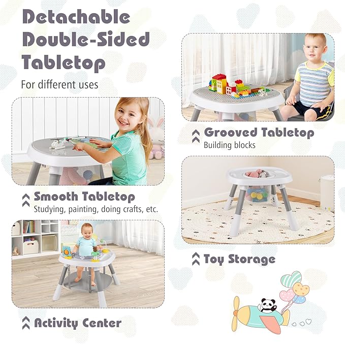 KOTEK 16 in 1 Convertible High Chair, Baby Highchair & Activity Center with Toys, Booster Seat, Building Block Table, Toddler Chair with 5-Point Harness, Removable Tray & Cushion (Gray)