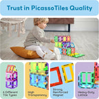 PicassoTiles 42pcs Magnetic Tiles Magnet Blocks See-Through Shape STEM Toys Building Block Educational Playset Compatible with Major Brand Tile -Starter Set for Boys and Girls Toddlers Ages 3+ PT42