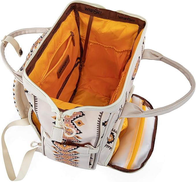 Wrangler Diaper Bag Backpack Aztec Travel Backpack Purses Western Multi-Function Baby Bags for Mom with Waterproof Insulated Pockets