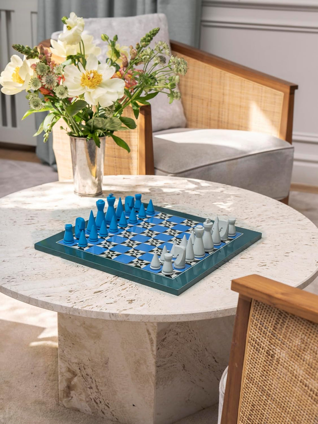 Lacquered Chess – Poseidon – Multi-Color Wooden Chess Set with Solid Wood Board – Elegant Coffee Table Game for Adults & Kids Ages 5+ – Multilingual Instructions Included