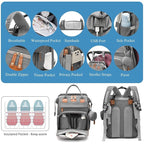 Jeryswet Baby Diaper Bags with Changing Station, Waterproof Large Capacity Diaper Bag Backpack for Moms Dads with USB Charging Port and Stroller Straps, Baby Shower Gifts, Grey