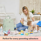 Dikaslon Diaper Bag Backpack with Portable Changing Pad, Pacifier Case and Stroller Straps, Large Unisex Baby Bags for Boys Girls, Multipurpose Travel Back Pack for Moms Dads, Mint Green