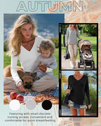 Huukeay 3 Pack Women's Long Sleeve Nursing Tops, Breastfeeding Hidden Zippers Shirts V Neck Maternity Pregnancy Tees Clothes