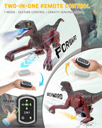 Eulogia Dinosaur Toy, RC Dinosaur Car with 2-in-1 Remote, Gesture-Sensing Forward Backward Dino, Features Spray & Sounds & Lights, One-Key Demo Car, 4-12 Boys Grils Gift for Birthday Christmas Party