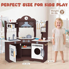 ANPABO Play Kitchen for Kids, Wooden Kitchen Playset w/Real Lights & Sounds, Coffee & Ice Maker, Microwave, Stove, 30Pcs Accessories Include Play Food, Pretend Play Set for Boys & Girls, Espresso