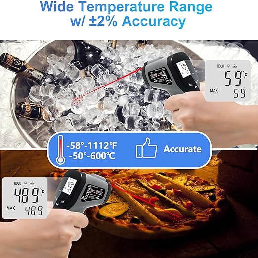 hito Infrared Thermometer Gun Laser Temperature Gun -58°F to 1112°F, Temp Gun for Pizza Oven, Cooking, Refrigerator, Pool, Reptiles, Air Conditioner, for Surface Temperature of Meat, Food, Liquid