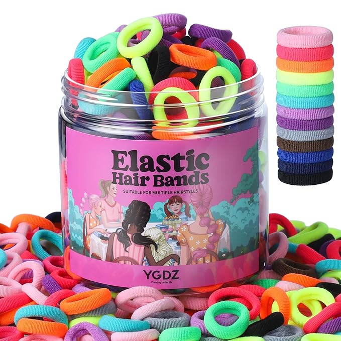 YGDZ Cotton Mini Hair Ties and Ponytail Holders Set for Toddlers and Kids: 300PCS Seamless Elastic Multicolor Bands, Hair Accessories for Little Girls