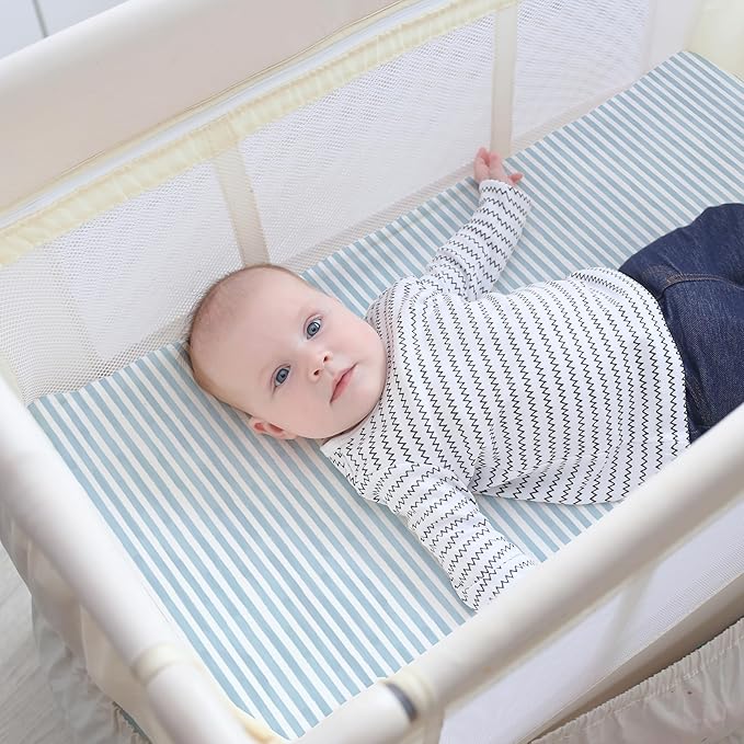 Pack and Play Sheets Fitted, Mini Crib Sheets for Graco Pack N Play Playard (38x26), Ultra Soft Cotton Blend, Safe & Snug Playpen Mattress Sheet for Baby Boys Girls, Airplane in The Clouds, 2-Pack