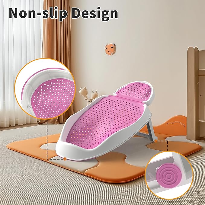 Baby Bathtub Support for Babies 0-6 Months, Foldable Portable Infant Bathtub, Ergonomic Mesh Baby Bath Tub, Pink