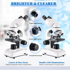 Compound Binocular Microscopes 64X-6000X with Electric Len, Microscope for Adults Kids Students, 4 Objective Lens, Biological Microscope Kit for School, Lab