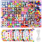 1000PCS Polymer Clay Beads Bracelet Making kit, 24 Style Cute Fun Beads Flower Animal Rainbow Eye Charms for Jewelry Necklace Earring Making DIY Accessories for Women Girls
