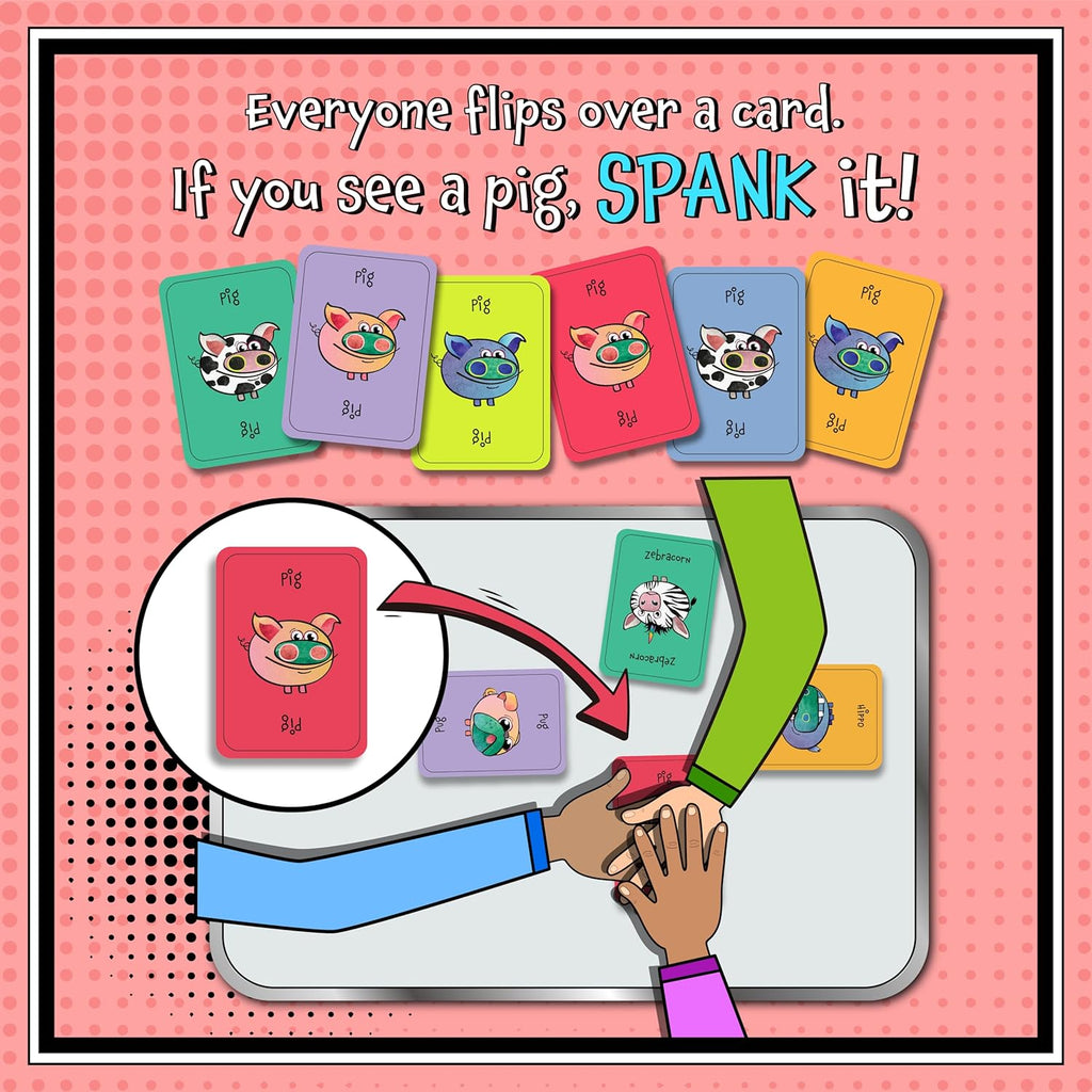 Spank The Pig! - Hilarious & Fun Family Card Game for Kids, Teens & Adults, Funny Fast Paced Games for 2-7 Players