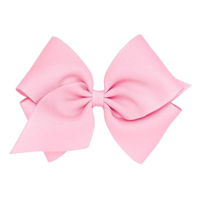 Wee Ones Girls' Plain Wrap Classic Grosgrain Hair Bows on a WeeStay No-Slip Hair Clip, Handmade, Mini King, Pearl Pink