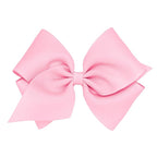 Wee Ones Girls' Plain Wrap Classic Grosgrain Hair Bows on a WeeStay No-Slip Hair Clip, Handmade, Mini King, Pearl Pink