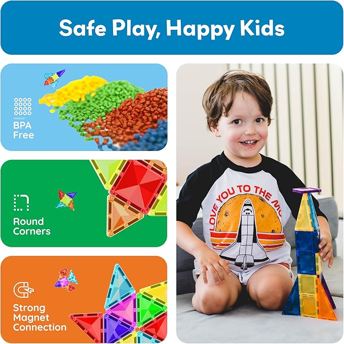 PicassoTiles 100pc Magnetic Tile Mini Diamond Set Travel Size STEM Educational Building Kit for Toddlers Preschool Boys Girls Age 3 Plus Montessori Indoor Learning Toy for Creative Development PTM100