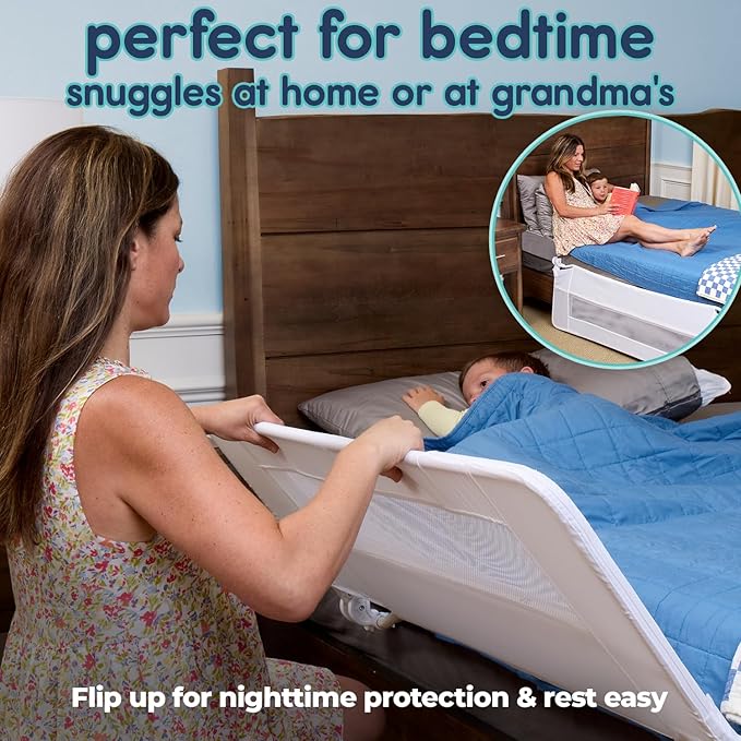 hiccapop 57" x 19" Extra Long Bed Rail for Toddlers, Heavy Duty Swing Down Bed Rail Guard with Soft Mesh Cover Safely Fits Twin, Full, Queen Beds