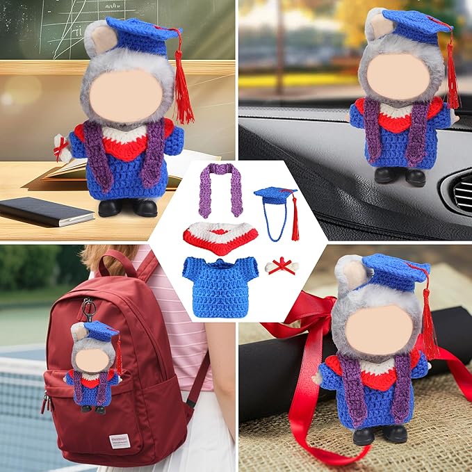 Clothes for 17cm Doll - Handmade Knitting Wool Graduation Gown, Premium Handcrafted Crochet Complete Dolls Clothes Outfit with Accessories (No Doll)