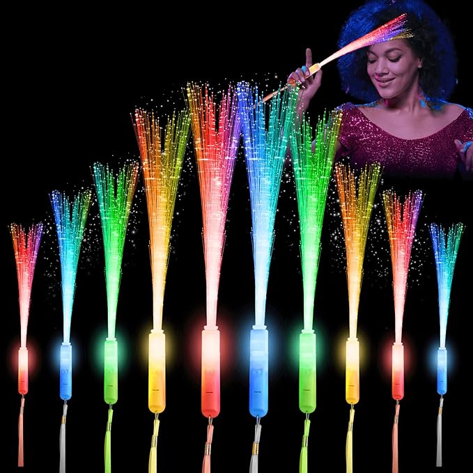 28 Pcs Sparkler Firework Sticks Glow Fiber Optic Wands, LED Flashing Sticks Light Up Toy for Kids Adults, Glow in The Dark Party Favor Supplies Bulk Rave Magic Decoration for Wedding Halloween Easter