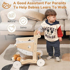 Wooden Baby Walker Doll Stroller | Adjustable Speed Shopping Cart for Toddlers 1-3 | Baby Push Walker - Pretend Play Grocery Cart | Natural Wood Stroller Push Toys for Babies Learning to Walk