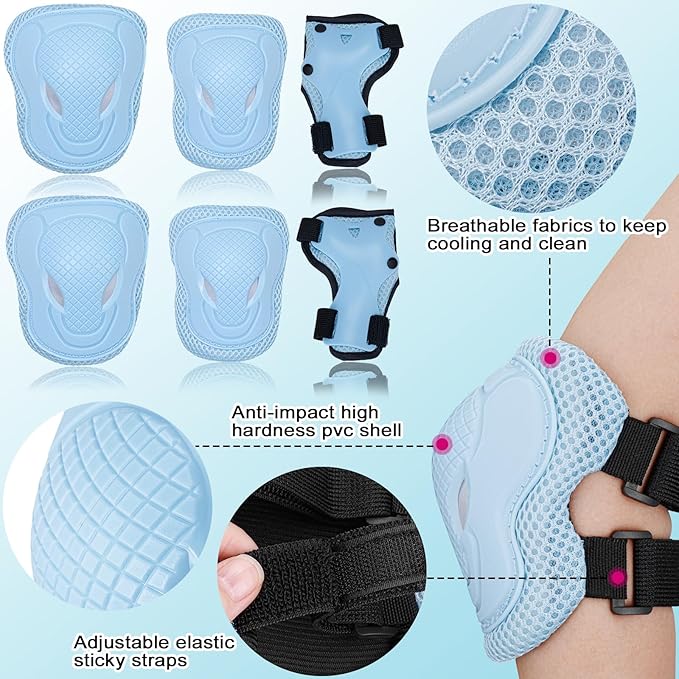 Kids Bike Skateboard Helmet Pad Set,Toddler Cyling Protective Gear Knee & Elbow Pads Wrist Guards for 5-8-10-12-14-16 Years Girls Boys Bicycle Scooter Roller Skate Inline Skating Rollerblading