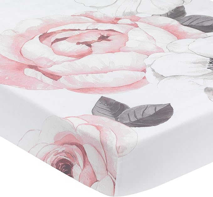 Lambs & Ivy Floral Garden Pink/White Watercolor Cotton Baby Fitted Crib Sheet