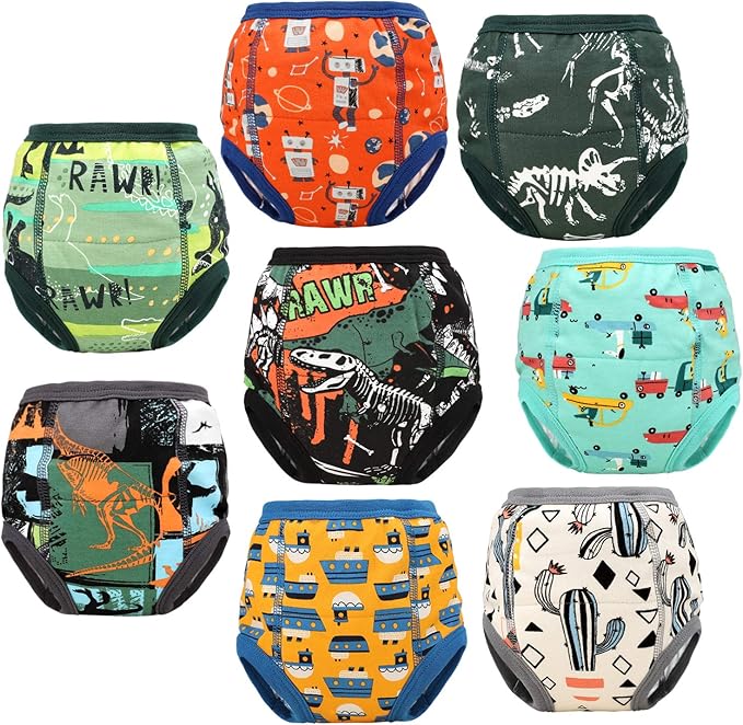 MooMoo Baby 8 Packs Potty Training Pants Cotton Absorbent Training Underwear for Toddler Boy and Girls 2T-9T