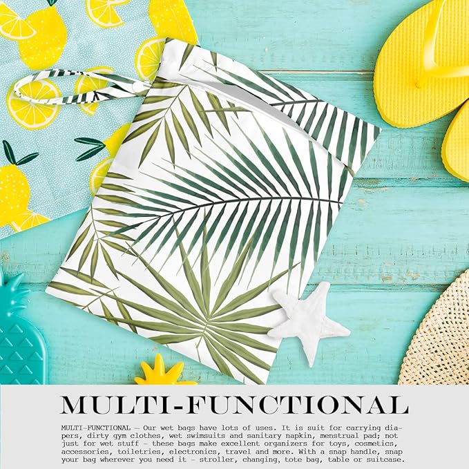 Wet Bag, Wet Dry Bag, Wet Bag for Swimsuit, Travel, Beach, Pool, Diapers, Dirty Yoga Gym Clothes, Makeup Bag, Waterproof Tropical Palm Leaves Decor Jungle Palm Leaf Favors