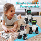 okk Robot Toys for Kids, Programmable Remote Control Robot, Interactive Toys with Coin Bank, LED and Tray, Walking Talking Singing Dancing Gift for Boys Girl（White）